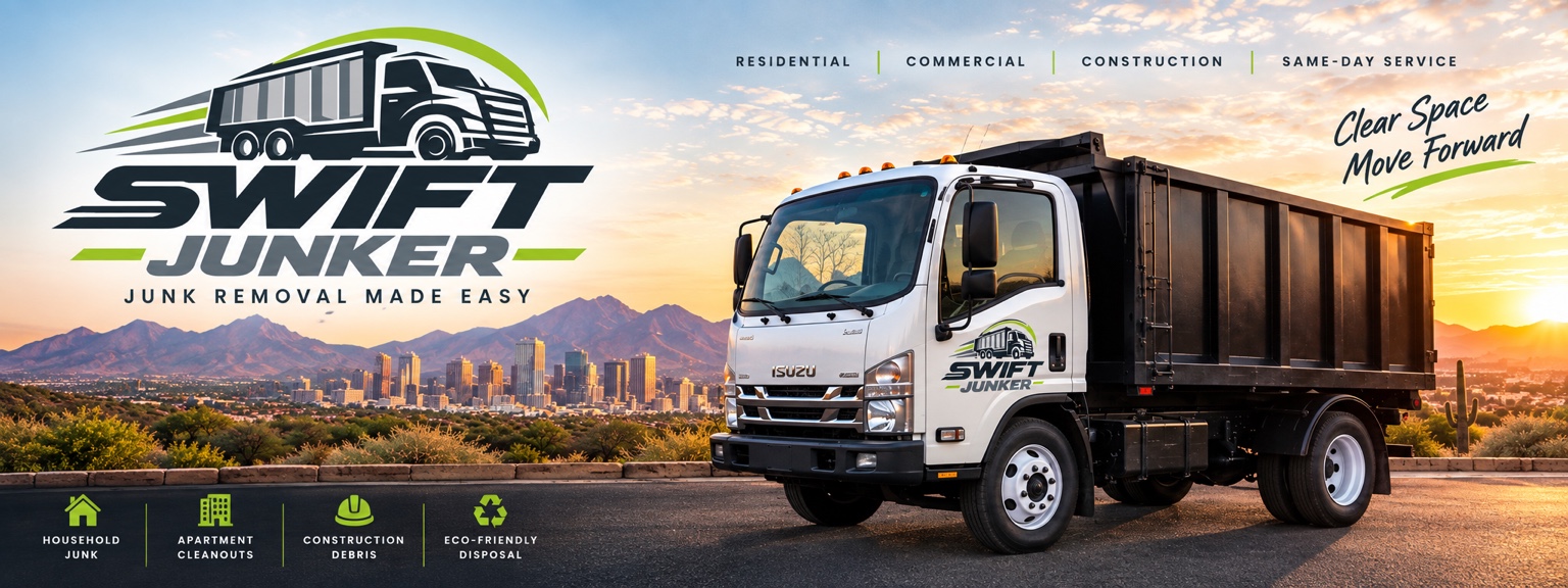 Swift Junker Isuzu hauling truck overlooking Phoenix at sunset